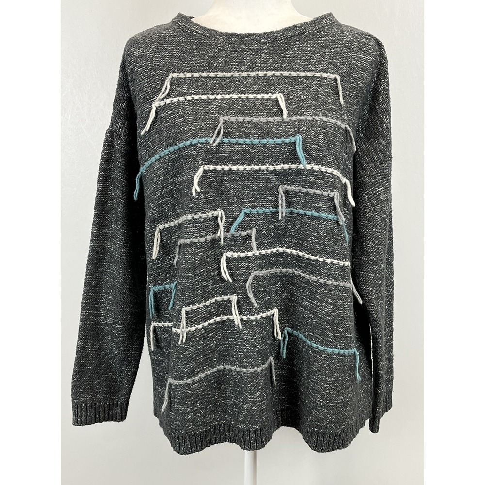 J. Jill Yarn Knit Sweater Sz Medium Purejill Gray Crew Neck Tunic Casual